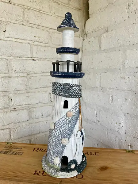 Faro Rústico Con Soga, Red, Peces Y Conchas