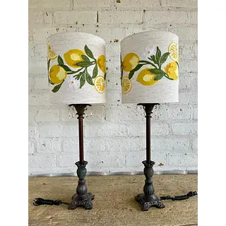 Lámparas X 2 Caperuza Limones Y Azahares Bordados