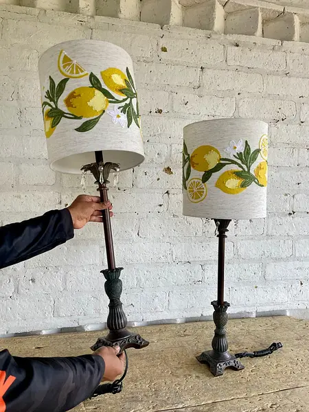 Lámparas X 2 Caperuza Limones Y Azahares Bordados