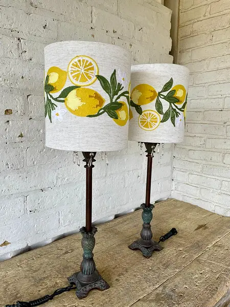 Lámparas X 2 Caperuza Limones Y Azahares Bordados