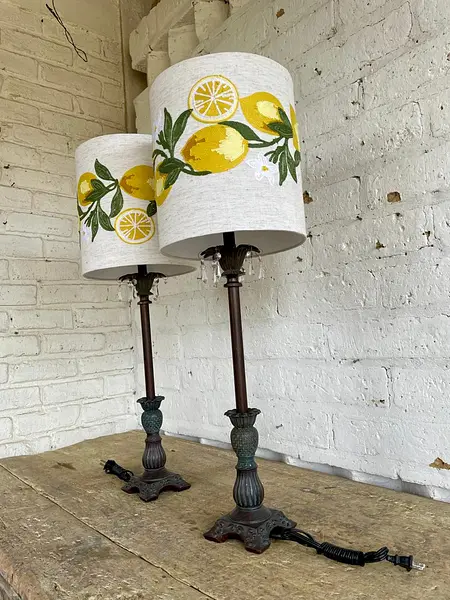 Lámparas X 2 Caperuza Limones Y Azahares Bordados