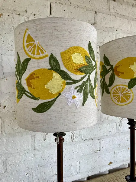 Lámparas X 2 Caperuza Limones Y Azahares Bordados