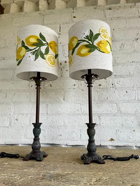 Lámparas X 2 Caperuza Limones Y Azahares Bordados