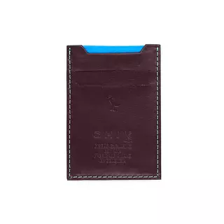 Tarjetero de Cuero Vino Tinto Hilo Verde Menta