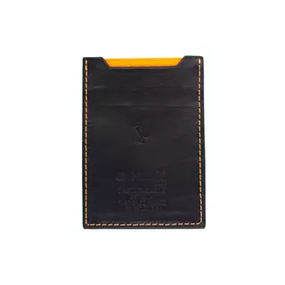 Tarjetero de Cuero Negro con Hilo Naranja