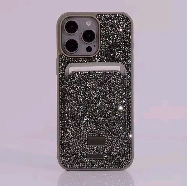 Case Diseño Swarovski Tarjetero Gris Iphone 16 Pro+