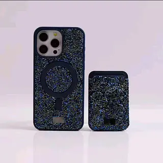 Case Diseño Swarovski Tarjetero Azul Iphone 16 Pro+