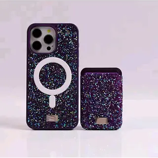 Case Diseño Swarovski Tarjetero Morado Iphone 14 Pro+