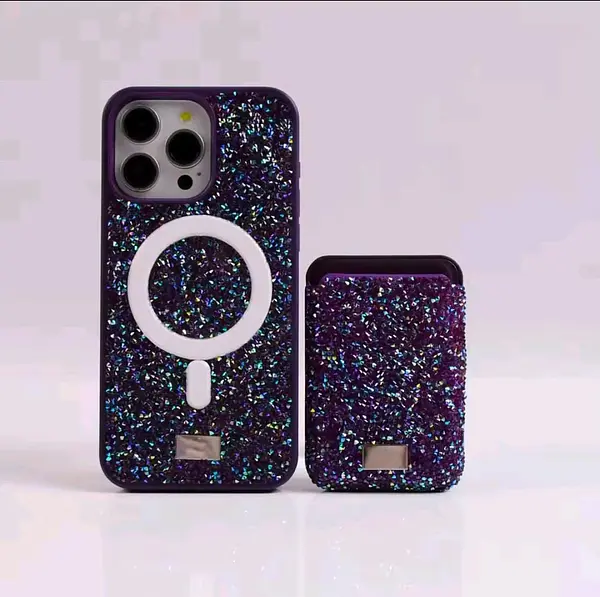 Case Diseño Swarovski Tarjetero Morado Iphone 14 Pro+