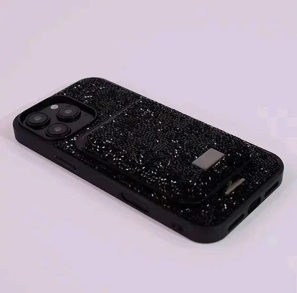Case Diseño Swarovski Tarjetero Negro Iphone 14pro+