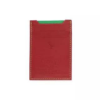 Tarjetero de Cuero Cereza Hilo Verde