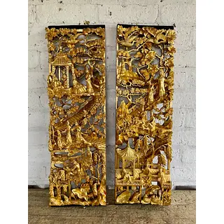 Paneles Madera Tallada Dorada - China 1930