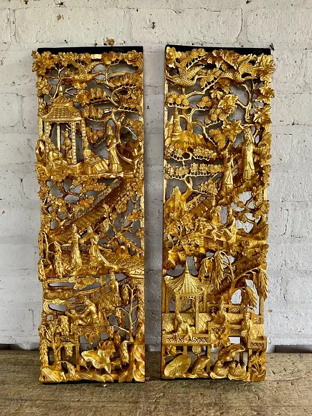Paneles Madera Tallada Dorada - China 1930