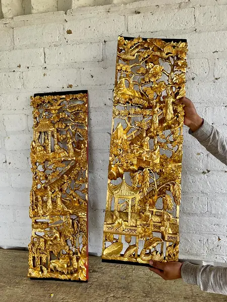 Paneles Madera Tallada Dorada - China 1930