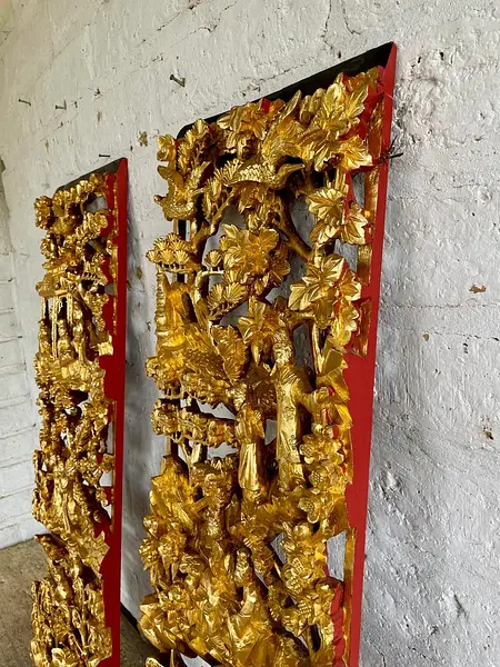 Paneles Madera Tallada Dorada - China 1930