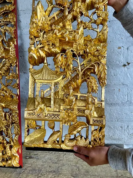 Paneles Madera Tallada Dorada - China 1930