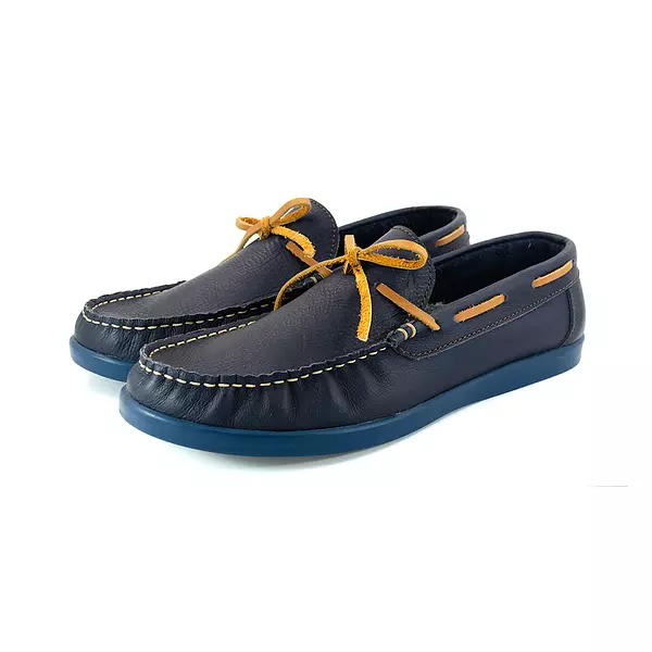 Zapato Mocasine de Cuero Azul Suela Azul