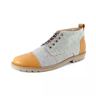 Botin Ingles Lona Caqui y Cuero Miel