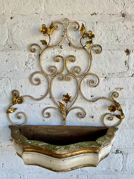 Aplique Florentino Metal Y Madera - Italia 1970