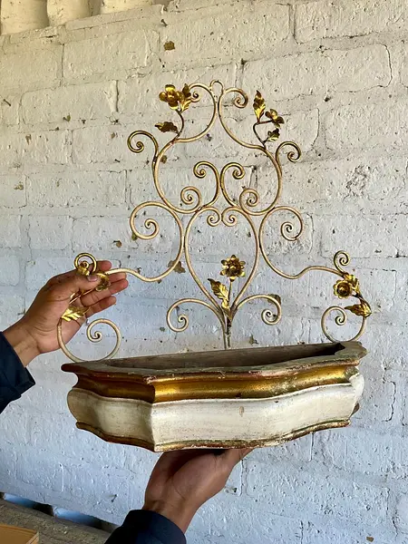 Aplique Florentino Metal Y Madera - Italia 1970