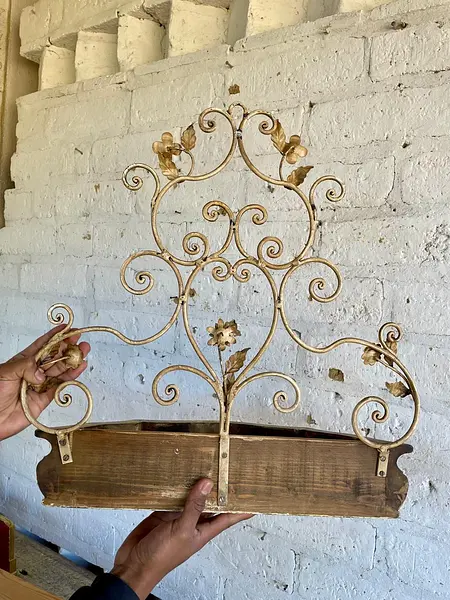 Aplique Florentino Metal Y Madera - Italia 1970