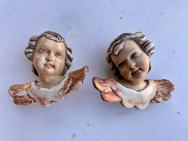 Pareja De Ángeles Tallados En Madera - Austria 1900