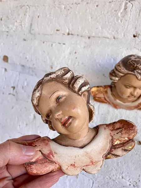 Pareja De Ángeles Tallados En Madera - Austria 1900