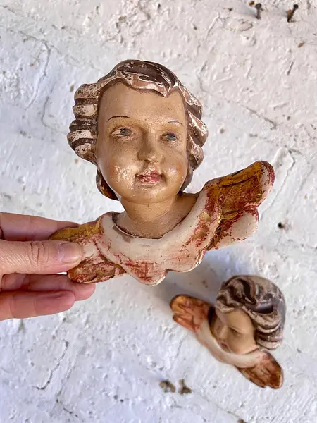 Pareja De Ángeles Tallados En Madera - Austria 1900