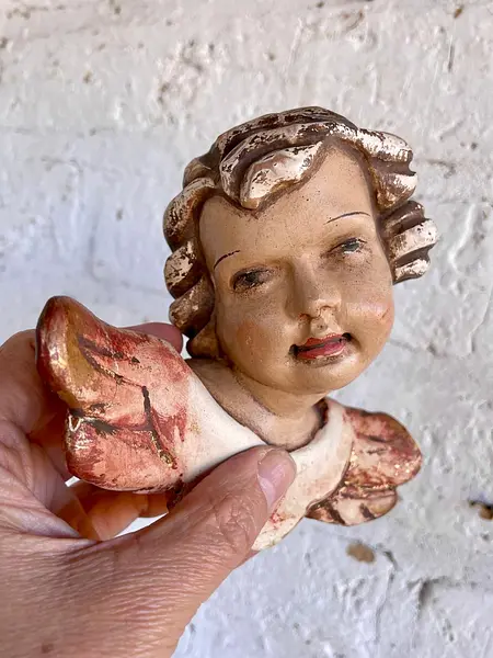 Pareja De Ángeles Tallados En Madera - Austria 1900