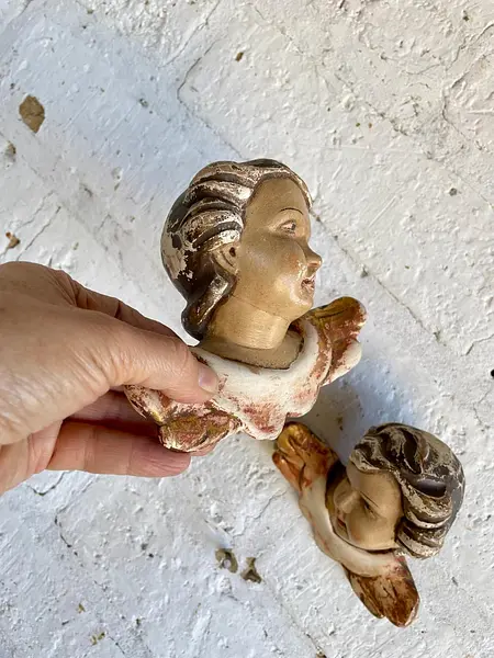 Pareja De Ángeles Tallados En Madera - Austria 1900