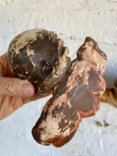 Pareja De Ángeles Tallados En Madera - Austria 1900