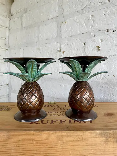 Pareja Candeleros Con Forma De Piña - India 1995