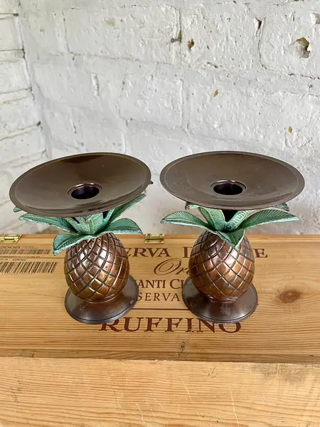 Pareja Candeleros Con Forma De Piña - India 1995