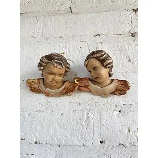 Pareja De Ángeles Tallados En Madera - Austria 1900