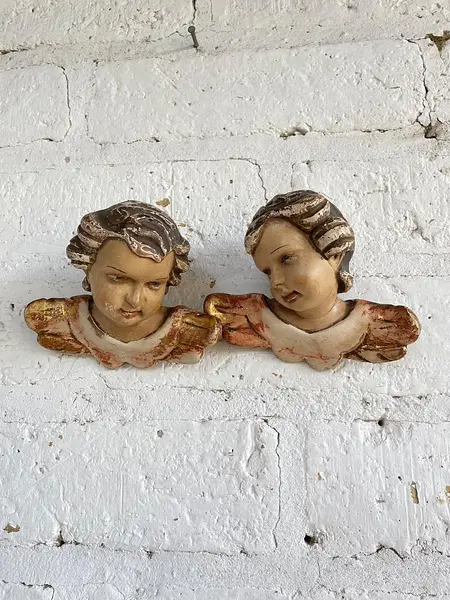 Pareja De Ángeles Tallados En Madera - Austria 1900