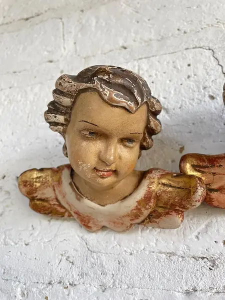 Pareja De Ángeles Tallados En Madera - Austria 1900