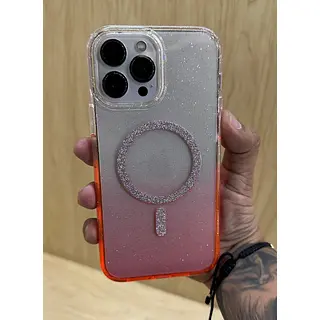 Case Transparente Magsafe Escarcha Naranja Iphone 15pro+