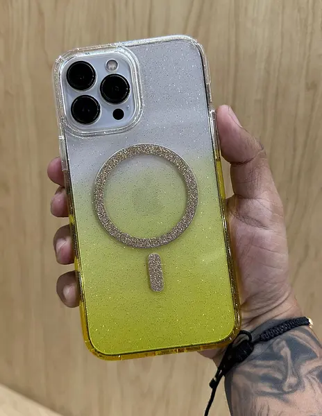 Case Transparente Magsafe Escarcha Amarillo Iphone 15
