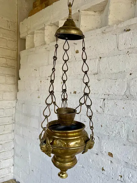 Lámpara De Iglesia En Bronce Con Ángeles - España 1900