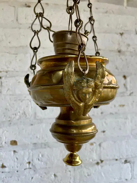 Lámpara De Iglesia En Bronce Con Ángeles - España 1900