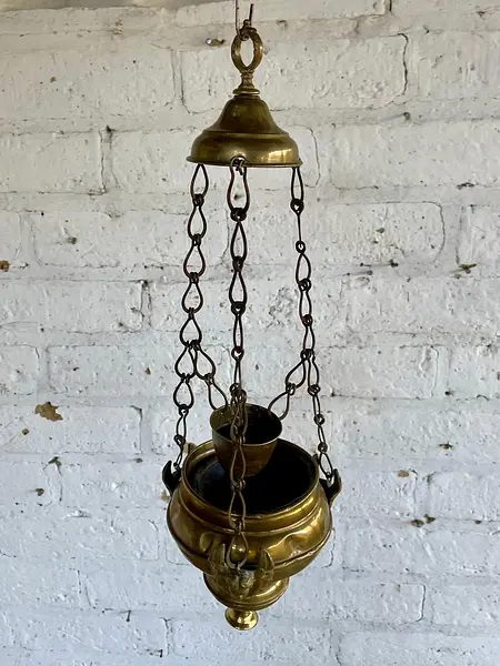 Lámpara De Iglesia En Bronce Con Ángeles - España 1900