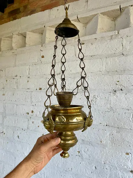 Lámpara De Iglesia En Bronce Con Ángeles - España 1900