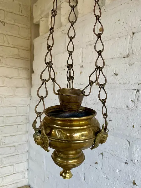 Lámpara De Iglesia En Bronce Con Ángeles - España 1900