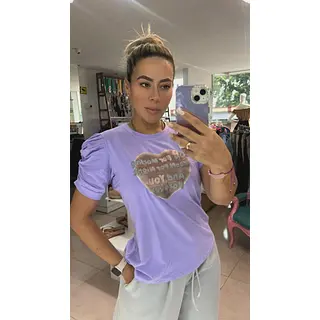 Camiseta Lila Manga Abullonada Elegante