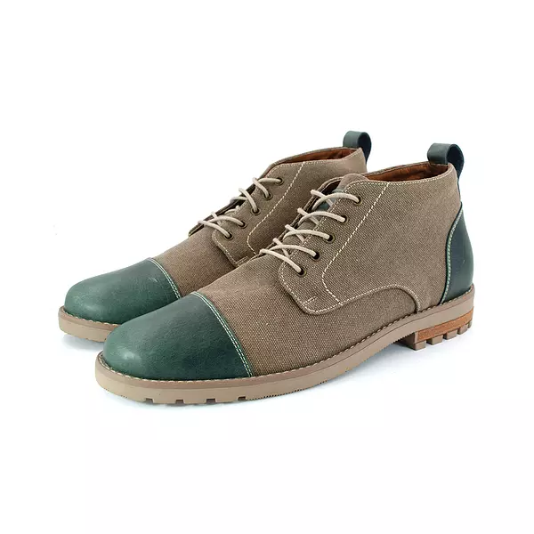 Botin Ingles Lona y Cuero Verde