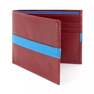 Billetera de Cuero Cereza con Linea Azul