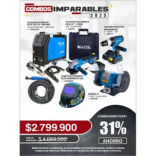 Soldador Inversor + Pulidora + Taladro + Careta + Esmeril