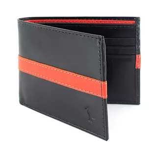 Billetera de Cuero Negra con Linea Naranja