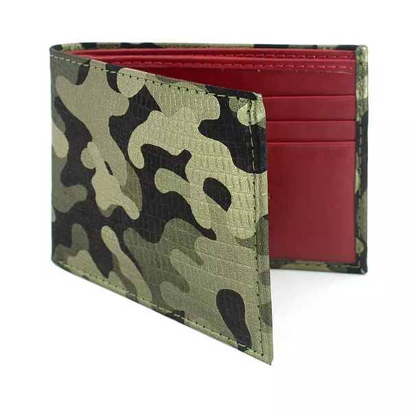 Billetera de Cuero Camuflada con Rojo