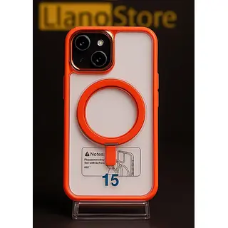 Case Magsafe Soporte Transparente Borde Naranja Iphone 15